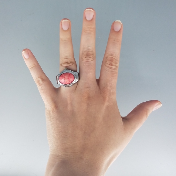 Pink Stone Silvertone Ring Watch - Picture 3 of 10